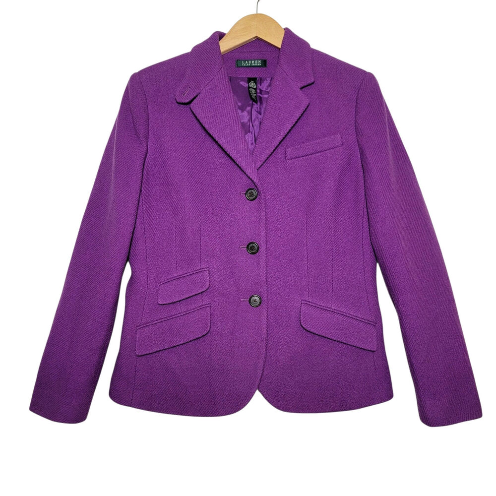 Ralph Lauren Wool Blend Blazer Single Breasted Purple Violet 14 Classic Workwear